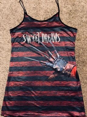 Women’s Freddy Krueger Sweet Dreams Striped Graphic Slip Dress / Nightgown XL
